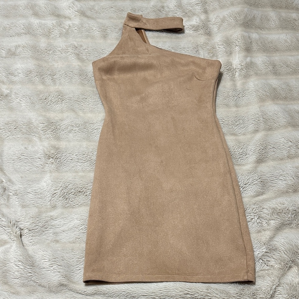 Elegant Tan One-Shoulder Dress